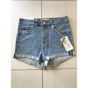 Garage  Retro High Waist Cuffed Soft Stretch Denim Shorts